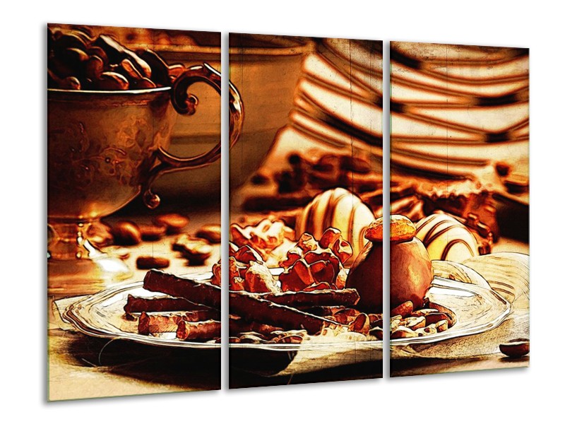 Canvas schilderij Koffie | Bruin, Geel | 120x80cm 3Luik