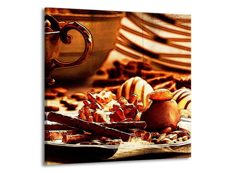 Glas schilderij Koffie | Bruin, Geel | 50x50cm 1Luik