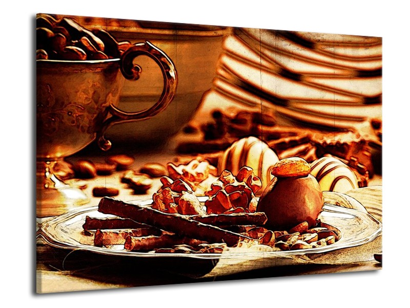 Glas schilderij Koffie | Bruin, Geel | 70x50cm 1Luik