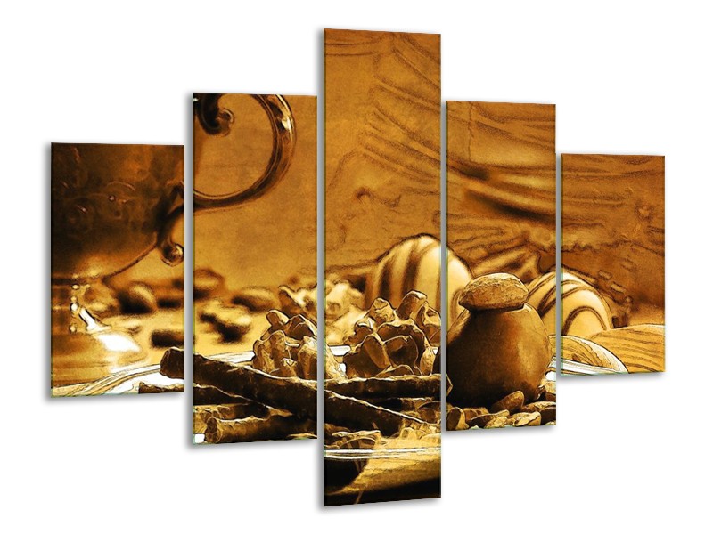 Canvas schilderij Koffie | Bruin, Geel | 100x70cm 5Luik