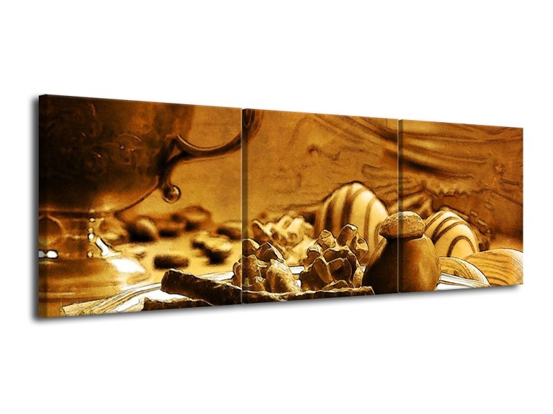 Canvas schilderij Koffie | Bruin, Geel | 120x40cm 3Luik