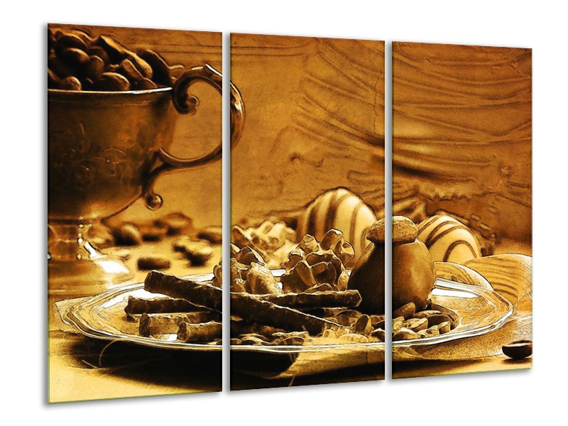 Canvas schilderij Koffie | Bruin, Geel | 120x80cm 3Luik