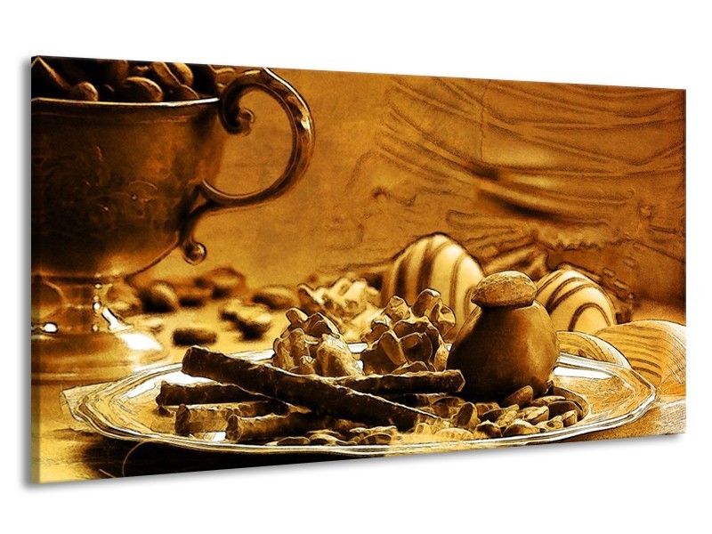 Canvas schilderij Koffie | Bruin, Geel | 190x100cm 1Luik