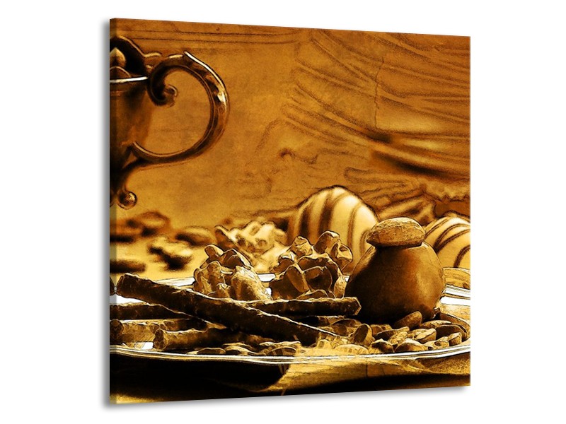 Glas schilderij Koffie | Bruin, Geel | 50x50cm 1Luik