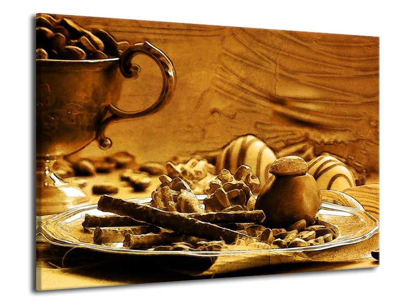 Glas schilderij Koffie | Bruin, Geel | 70x50cm 1Luik