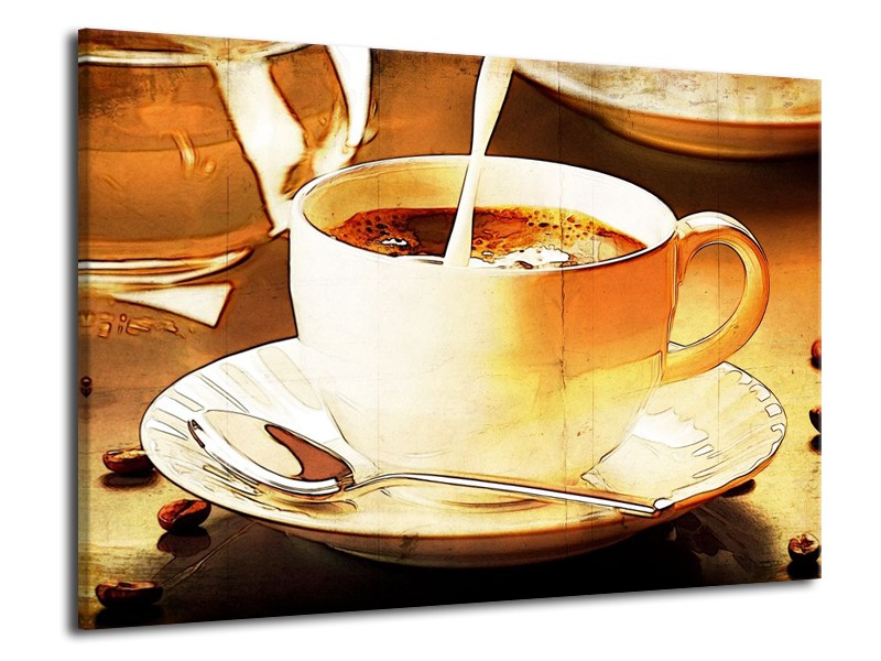 Glas schilderij Koffie | Bruin, Geel | 70x50cm 1Luik