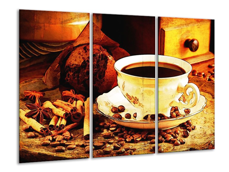 Canvas schilderij Koffie | Bruin, Geel | 120x80cm 3Luik