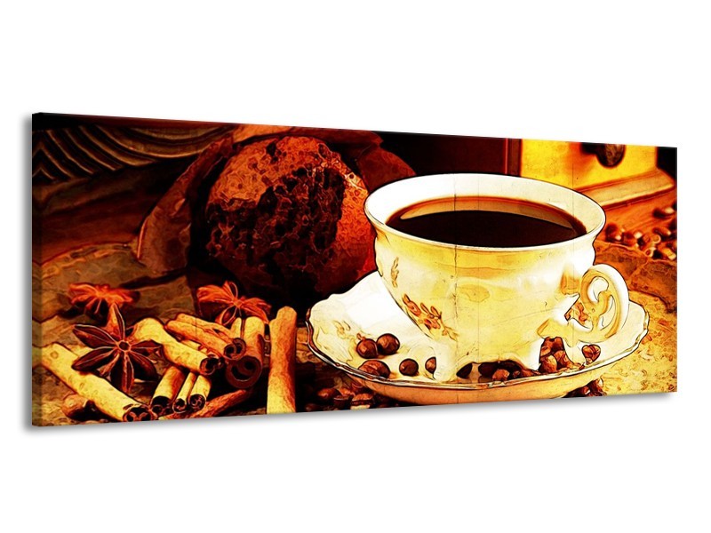 Glas schilderij Koffie | Bruin, Geel | 145x58cm 1Luik