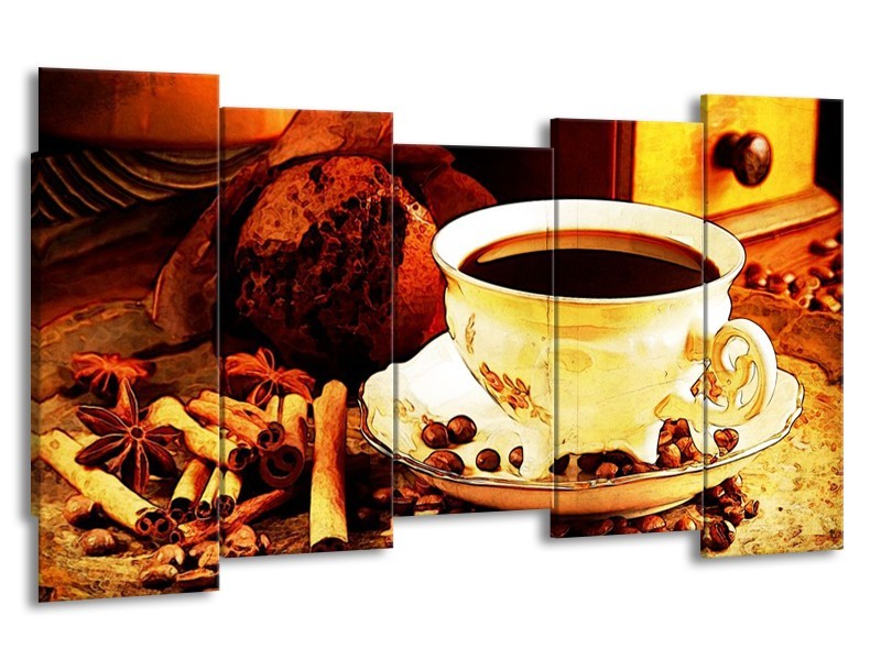 Glas schilderij Koffie | Bruin, Geel | 150x80cm 5Luik