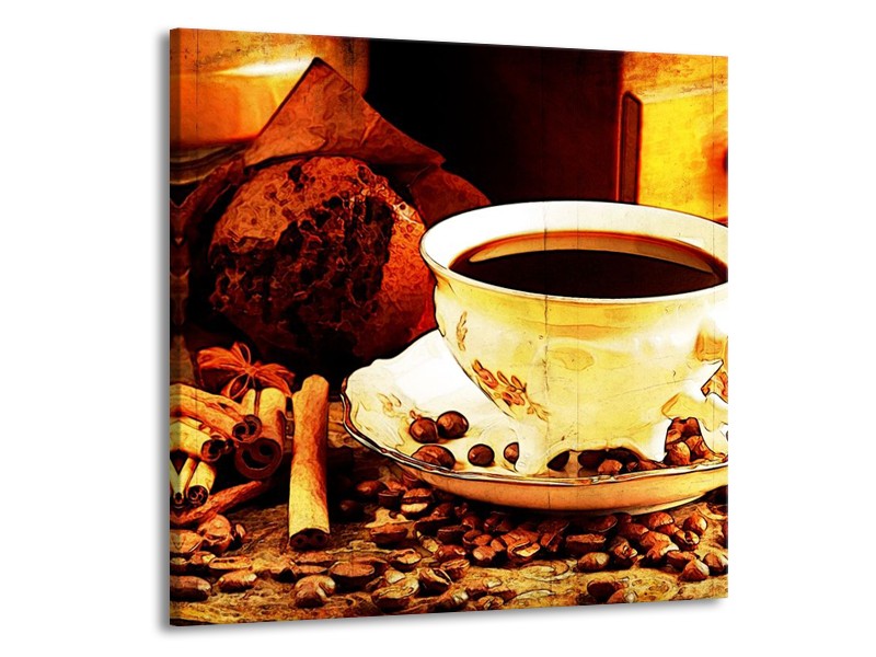 Glas schilderij Koffie | Bruin, Geel | 50x50cm 1Luik
