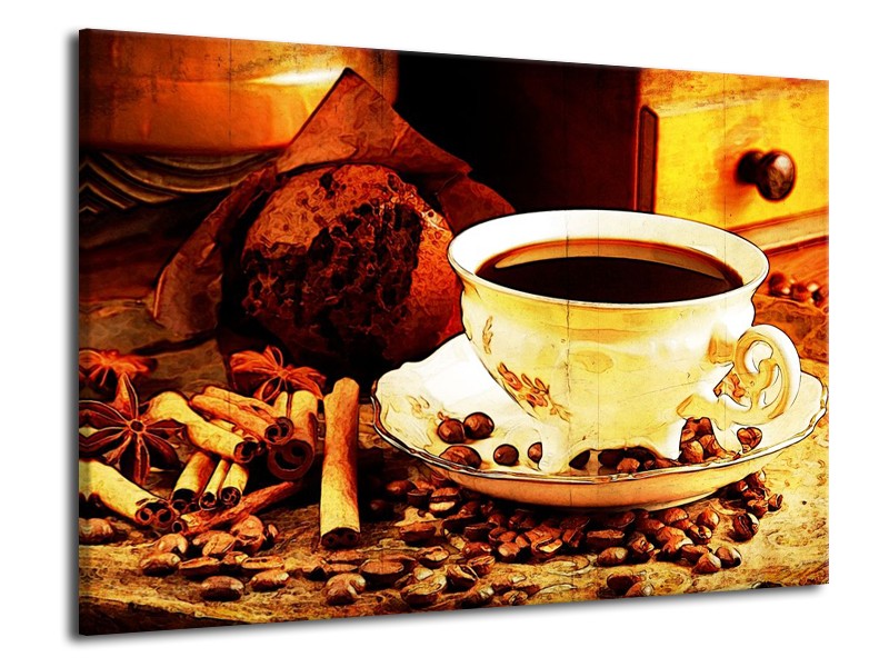 Glas schilderij Koffie | Bruin, Geel | 70x50cm 1Luik