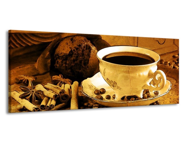 Glas schilderij Koffie | Bruin, Geel | 145x58cm 1Luik