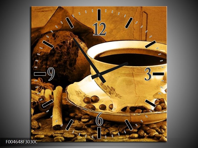 Klok schilderij Koffie | Bruin, Geel | 30x30cm 1Luik
