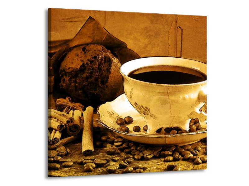 Glas schilderij Koffie | Bruin, Geel | 50x50cm 1Luik