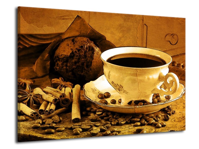 Glas schilderij Koffie | Bruin, Geel | 70x50cm 1Luik