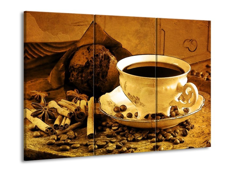 Glas schilderij Koffie | Bruin, Geel | 90x60cm 3Luik