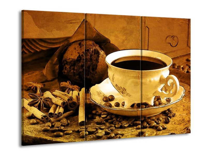 Canvas schilderij Koffie | Bruin, Geel | 90x60cm 3Luik