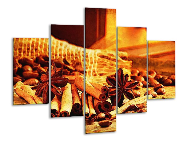 Glas schilderij Koffie | Bruin, Geel | 100x70cm 5Luik