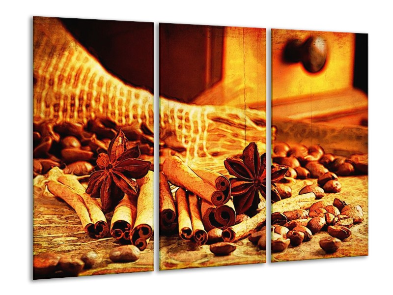 Canvas schilderij Koffie | Bruin, Geel | 120x80cm 3Luik