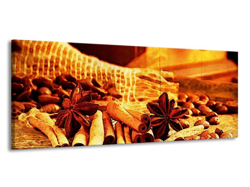 Glas schilderij Koffie | Bruin, Geel | 145x58cm 1Luik