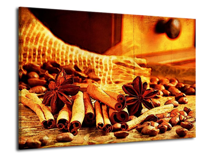 Glas schilderij Koffie | Bruin, Geel | 70x50cm 1Luik