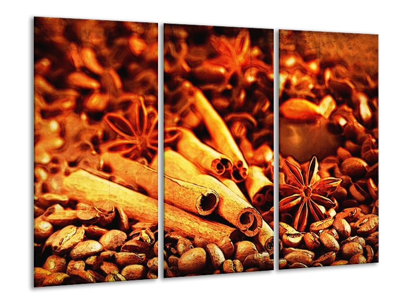 Canvas schilderij Koffie | Bruin, Geel | 120x80cm 3Luik