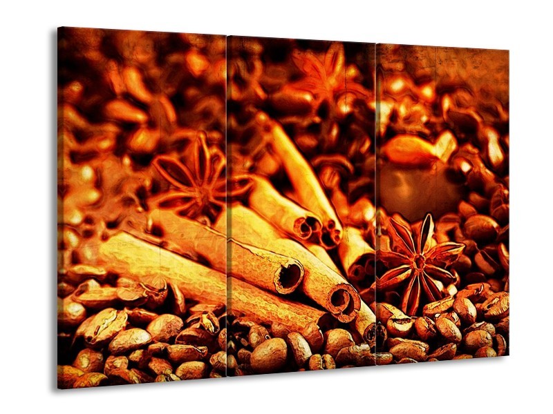 Canvas schilderij Koffie | Bruin, Geel | 90x60cm 3Luik
