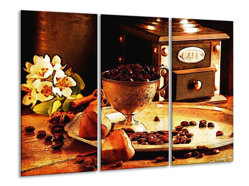 Canvas schilderij Koffie | Bruin, Geel | 120x80cm 3Luik