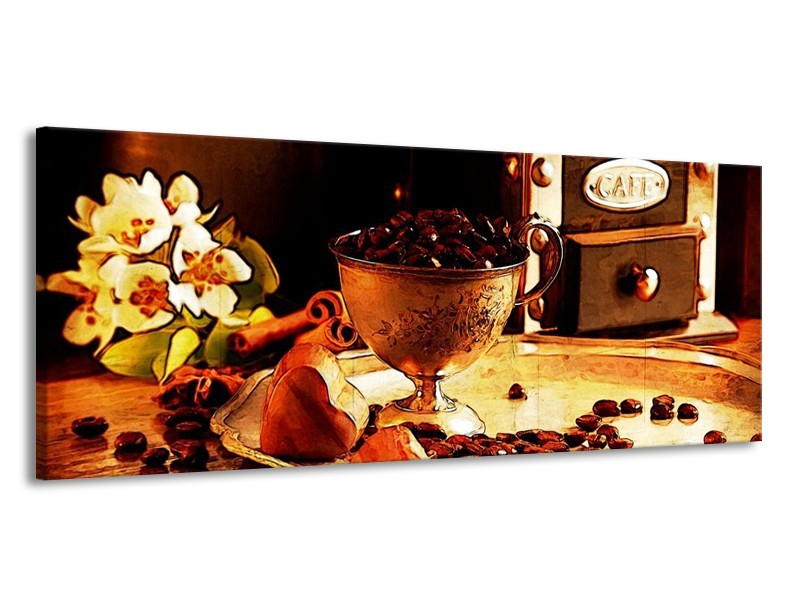 Glas schilderij Koffie | Bruin, Geel | 145x58cm 1Luik