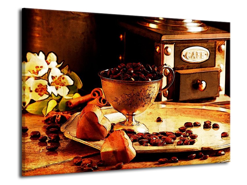 Glas schilderij Koffie | Bruin, Geel | 70x50cm 1Luik