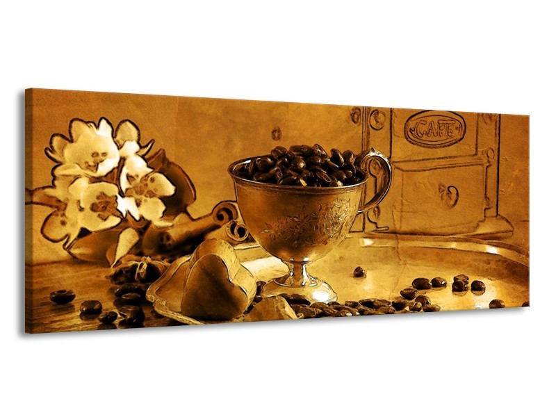 Glas schilderij Koffie | Bruin, Geel | 145x58cm 1Luik