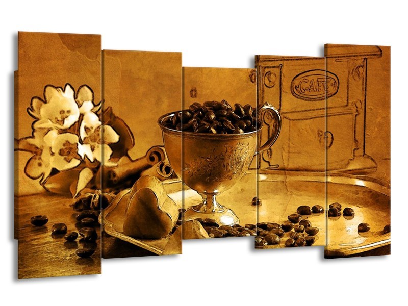 Glas schilderij Koffie | Bruin, Geel | 150x80cm 5Luik