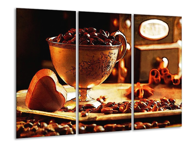 Canvas schilderij Koffie | Bruin, Geel | 120x80cm 3Luik