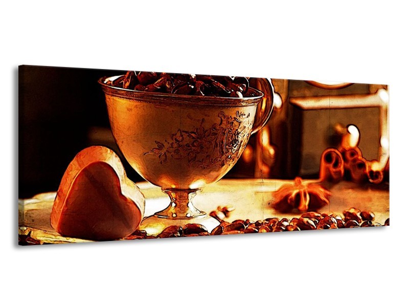 Glas schilderij Koffie | Bruin, Geel | 145x58cm 1Luik