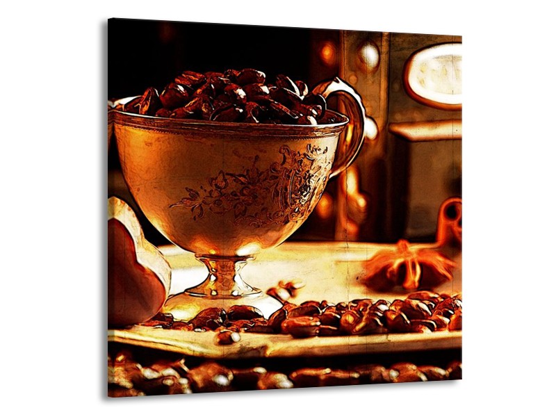 Canvas schilderij Koffie | Bruin, Geel | 50x50cm 1Luik