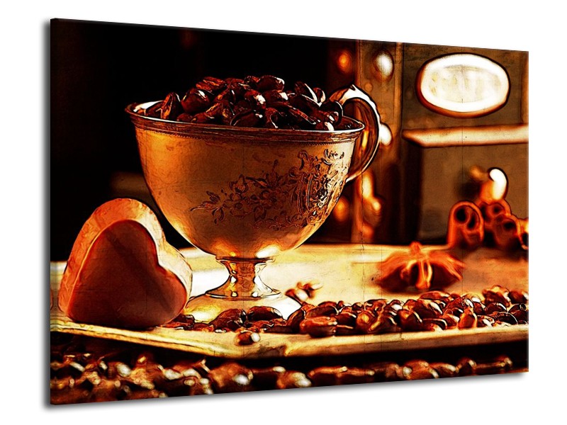 Glas schilderij Koffie | Bruin, Geel | 70x50cm 1Luik