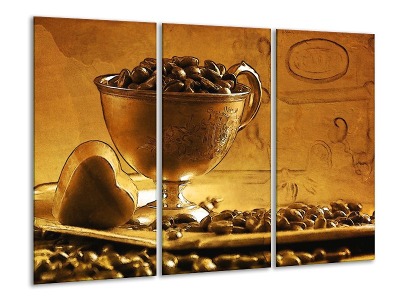 Canvas schilderij Koffie | Bruin, Geel | 120x80cm 3Luik