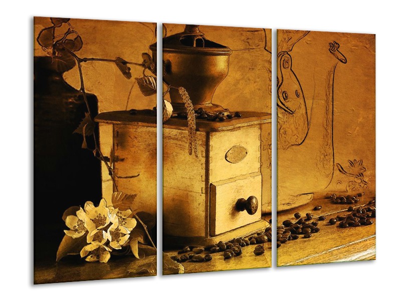 Canvas schilderij Koffie | Bruin, Geel | 120x80cm 3Luik