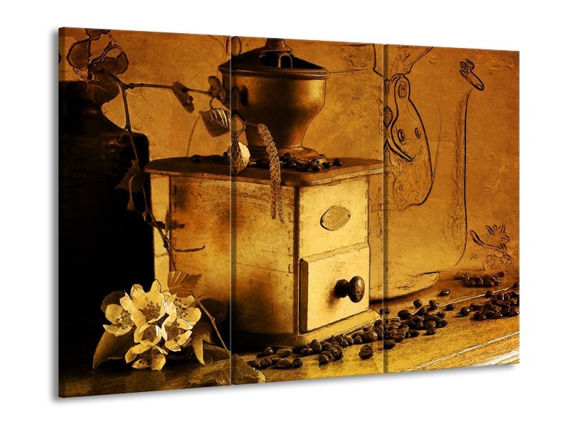 Canvas schilderij Koffie | Bruin, Geel | 90x60cm 3Luik