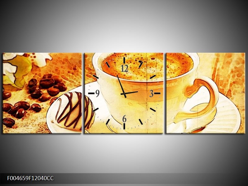 Klok schilderij Koffie | Bruin, Geel | 120x40cm 3Luik