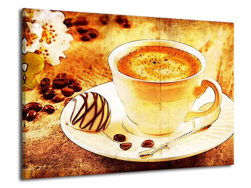 Glas schilderij Koffie | Bruin, Geel | 70x50cm 1Luik
