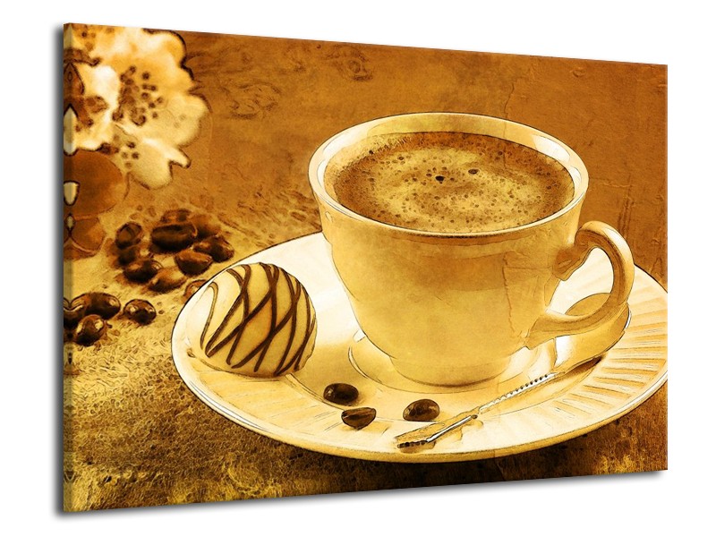 Glas schilderij Koffie | Bruin, Geel | 70x50cm 1Luik