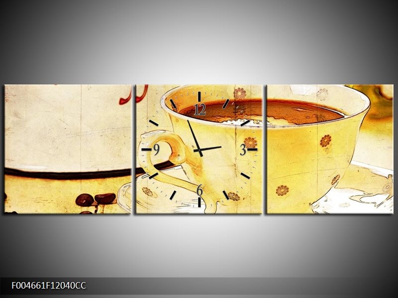 Klok schilderij Koffie | Bruin, Geel | 120x40cm 3Luik