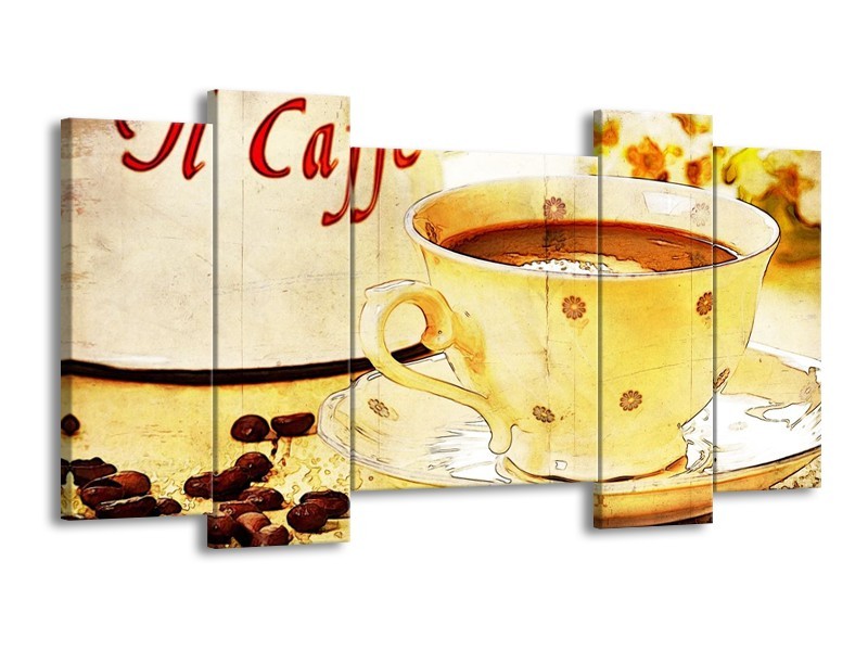 Canvas schilderij Koffie | Bruin, Geel | 120x65 5Luik