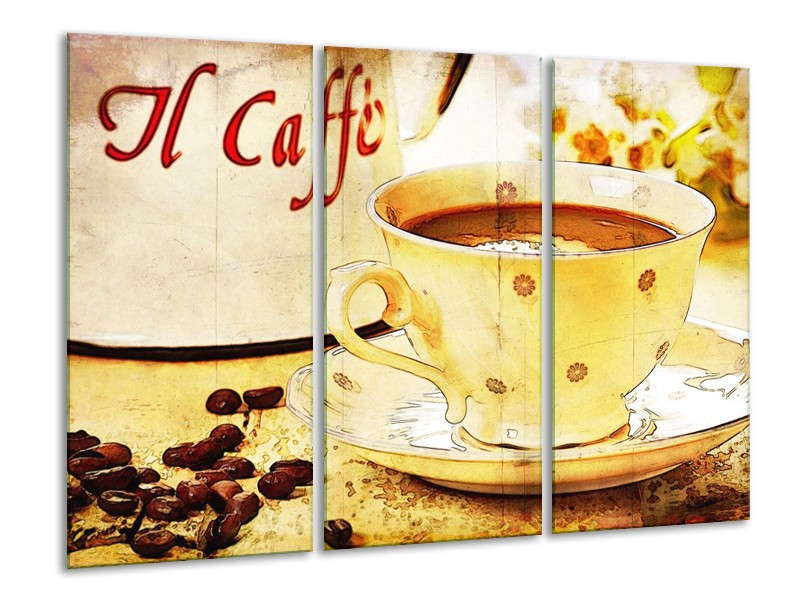 Canvas schilderij Koffie | Bruin, Geel | 120x80cm 3Luik