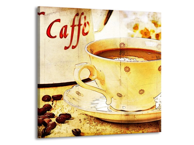 Canvas schilderij Koffie | Bruin, Geel | 70x70cm 1Luik