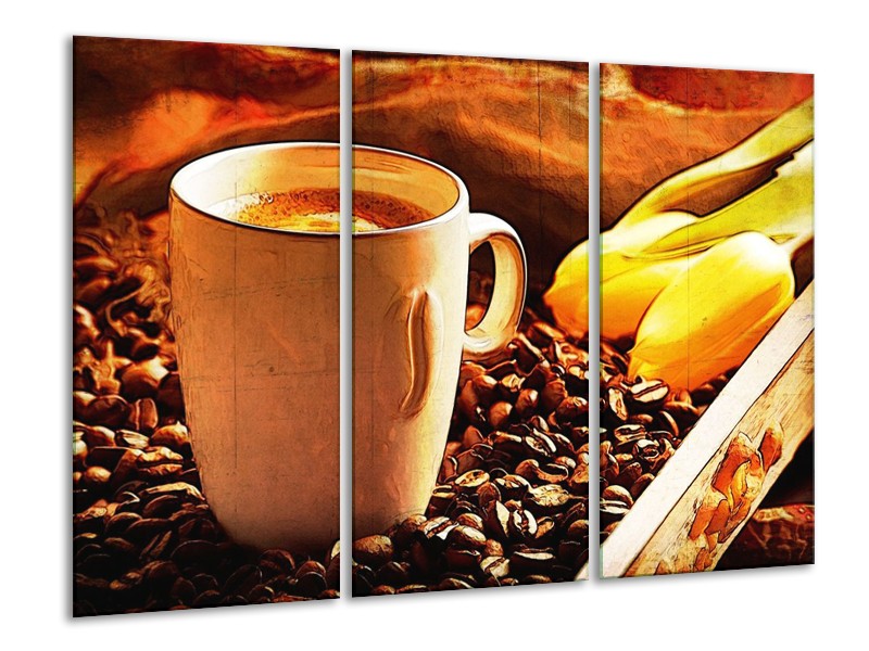 Canvas schilderij Keuken | Bruin, Geel | 120x80cm 3Luik