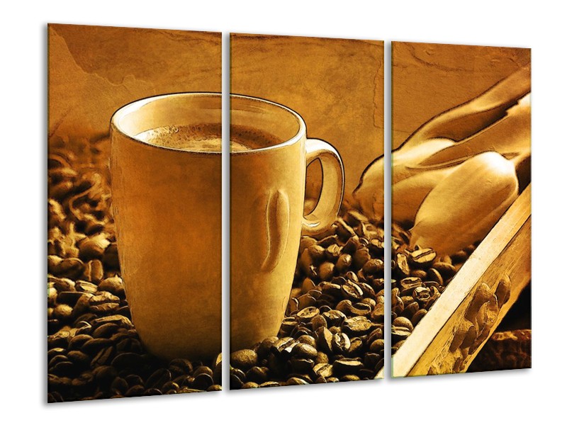 Canvas schilderij Keuken | Bruin, Geel | 120x80cm 3Luik