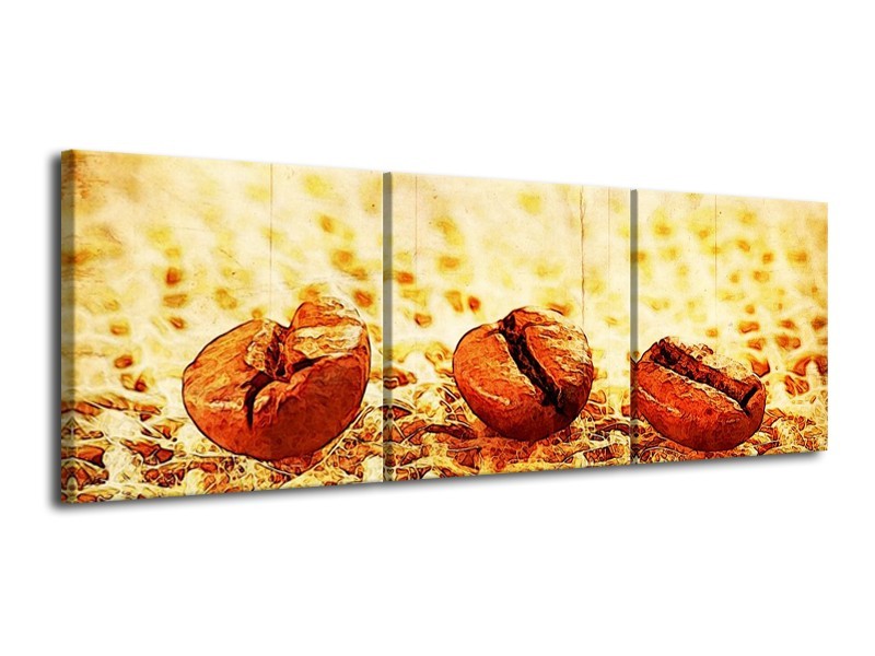 Canvas schilderij Keuken | Bruin, Geel | 120x40cm 3Luik