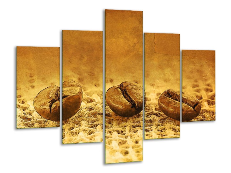 Canvas schilderij Keuken | Bruin, Geel | 100x70cm 5Luik